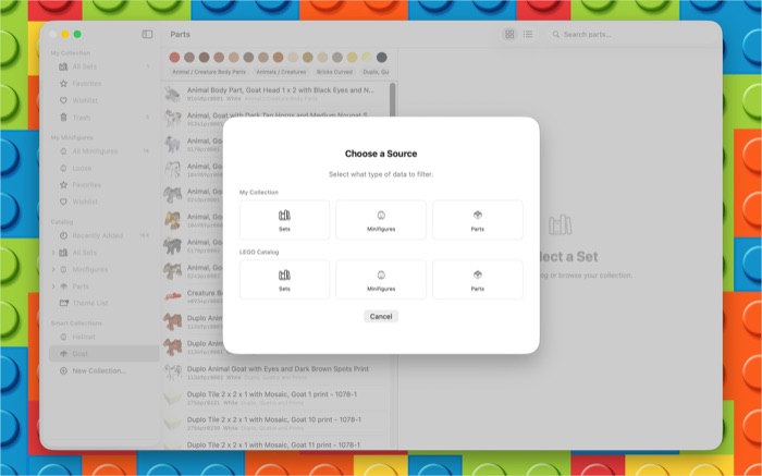 Smart Collections sidebar with saved searches over the collection